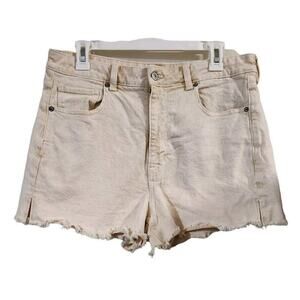 American Eagle Jean Mom Shorts Women’s 12 Yellow Raw Hem Stretch Summer Vacation